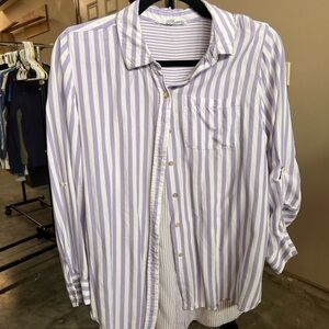 Lavender and White Striped Women's Button Down Shirt